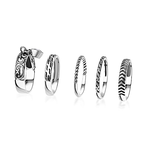 D'Joy Passport To Israel Artisan Crafted White Topaz 0.60 Ctw Set Of 5 Band Rings In Sterling Silver