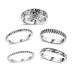 D'Joy Passport to Israel Artisan Crafted White Topaz 0.60 ctw Set of 5 Band Rings in Sterling Silver