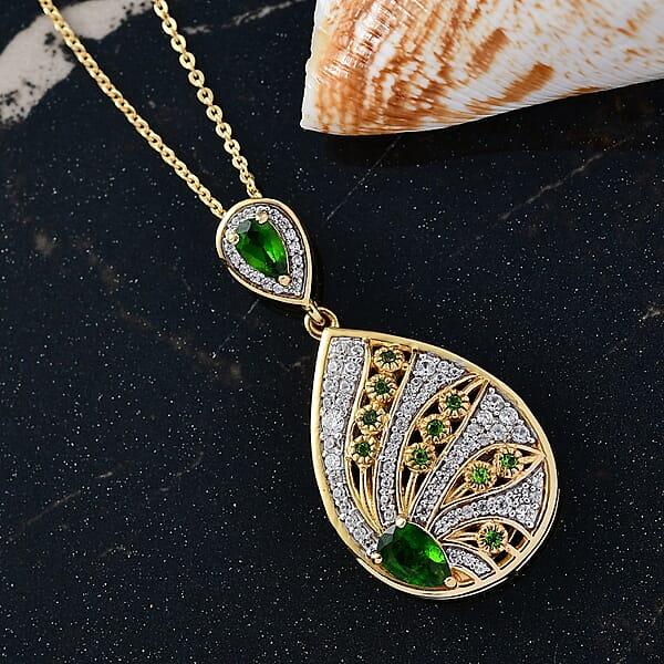 D'Joy Passport To Israel Chrome Diopside And White Zircon 1.50 Ctw Pendant Necklace In 18K Vermeil Yellow Gold Over Sterling Silver 20 Inches
