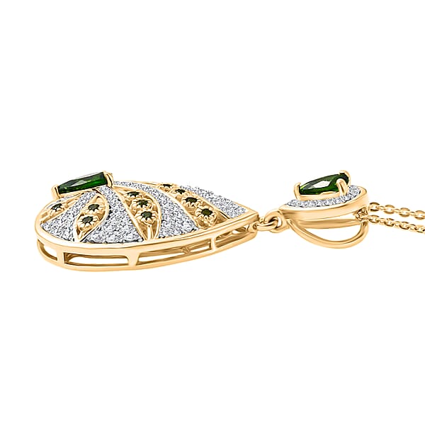 D'Joy Passport To Israel Chrome Diopside And White Zircon 1.50 Ctw Pendant Necklace In 18K Vermeil Yellow Gold Over Sterling Silver 20 Inches