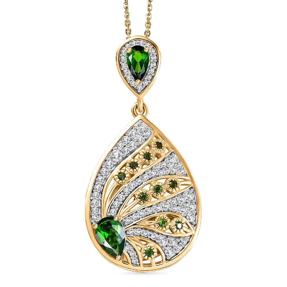 D'Joy Passport to Israel Chrome Diopside and White Zircon 1.50 ctw Pendant Necklace in 18K Vermeil Yellow Gold Over Sterling Silver 20 Inches
