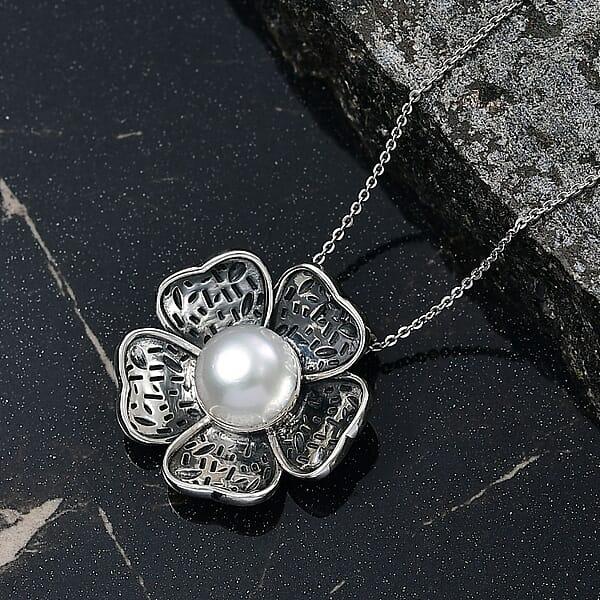D'Joy Passport To Israel Freshwater Pearl Floral Pendant Necklace In Sterling Silver 20 Inches