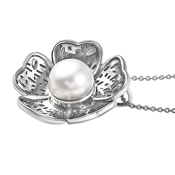D'Joy Passport To Israel Freshwater Pearl Floral Pendant Necklace In Sterling Silver 20 Inches