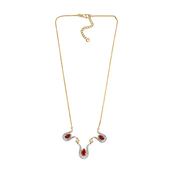 D'Joy Passport To Israel Niassa Ruby (FF) And White Zircon 5.80 Ctw Necklace In 18K Vermeil Yellow Gold Over Sterling Silver 18 Inches