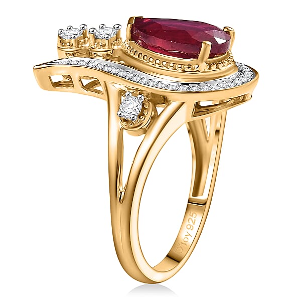 D'Joy Passport To Israel Niassa Ruby (FF) And White Zircon 3.50 Ctw Ring In 18K Vermeil Yellow Gold Over Sterling Silver