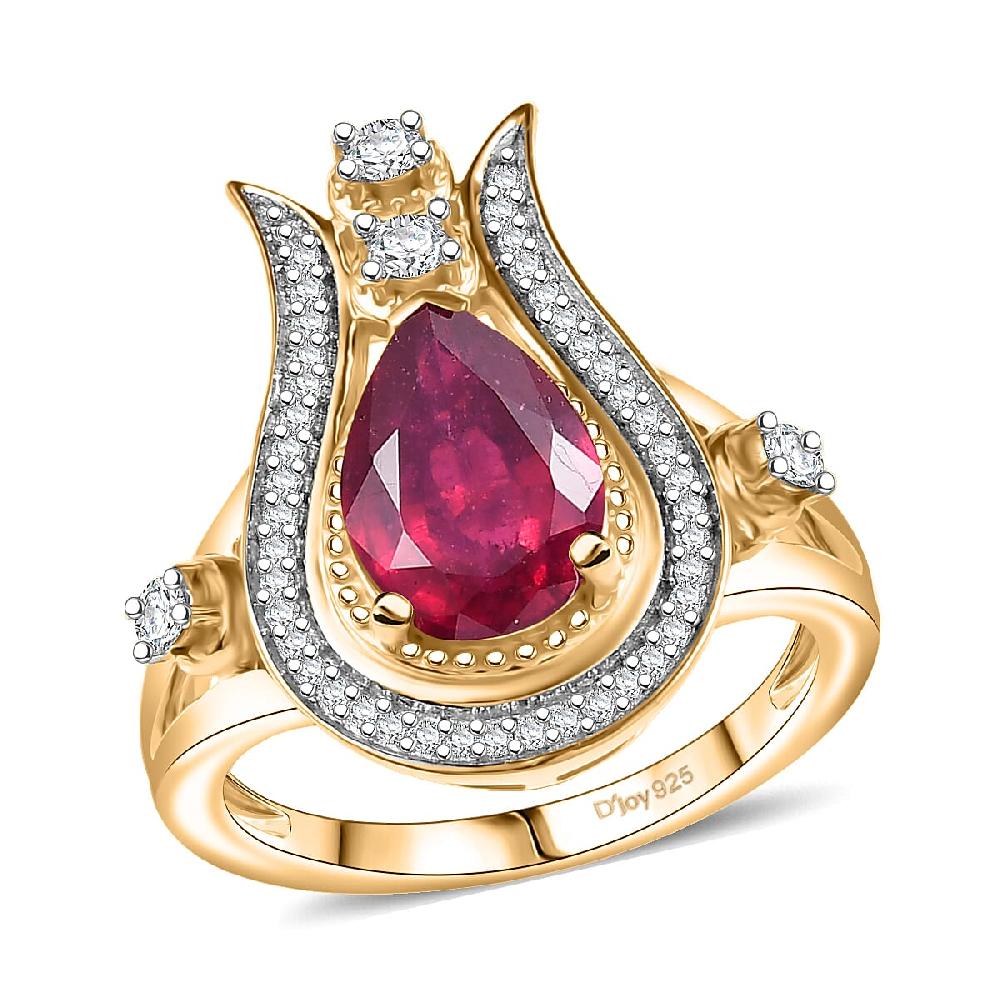 D'Joy Passport to Israel Niassa Ruby (FF) and White Zircon 3.50 ctw Ring in 18K Vermeil Yellow Gold Over Sterling Silver
