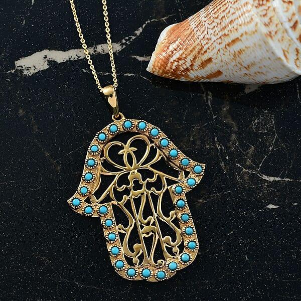 D'Joy Passport To Israel Sleeping Beauty Turquoise 1.50 Ctw Pendant Necklace In 18K Vermeil Yellow Gold Over Sterling Silver 20 Inches