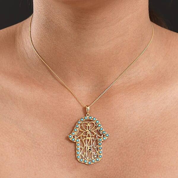 D'Joy Passport To Israel Sleeping Beauty Turquoise 1.50 Ctw Pendant Necklace In 18K Vermeil Yellow Gold Over Sterling Silver 20 Inches