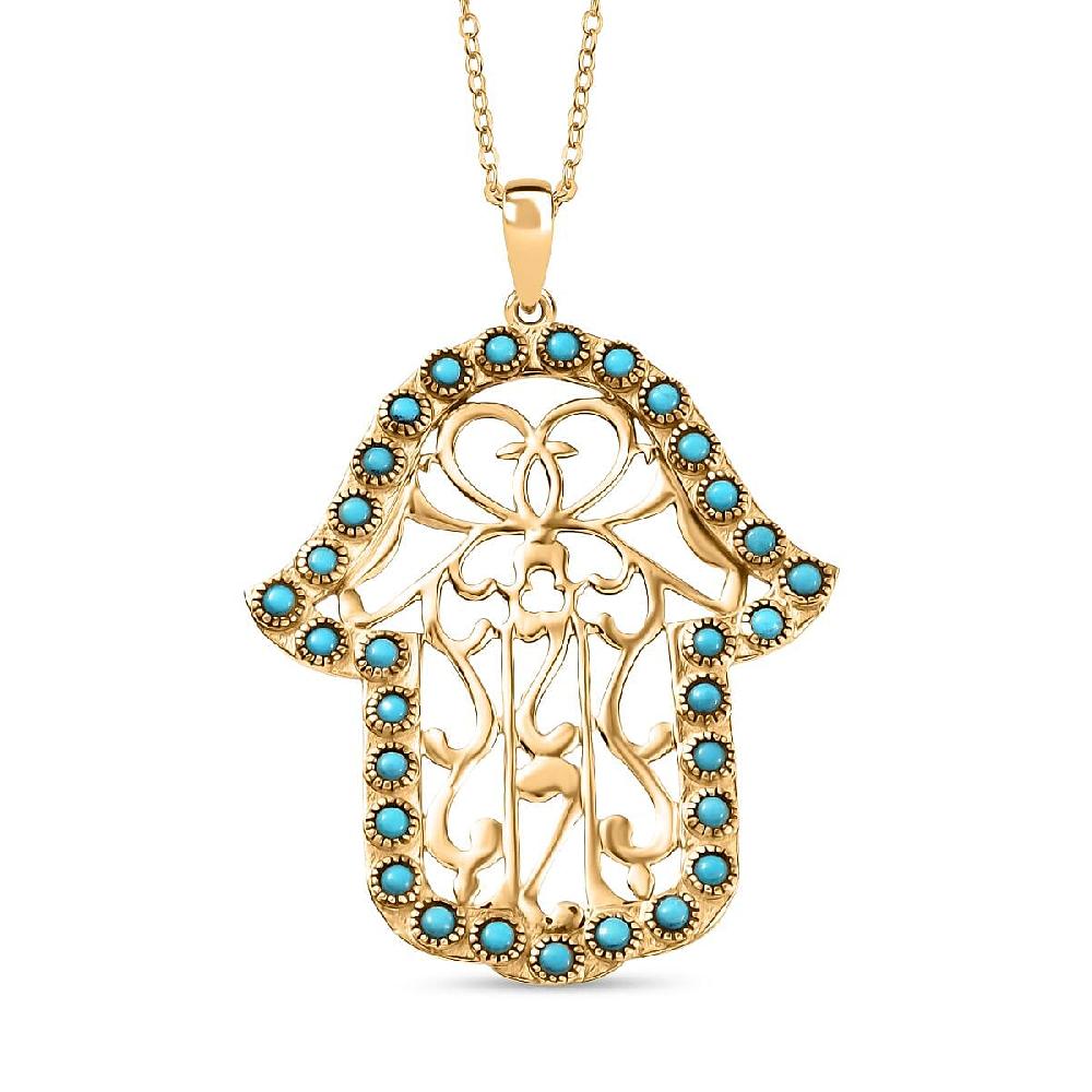 D'Joy Passport to Israel Sleeping Beauty Turquoise 1.50 ctw Pendant Necklace in 18K Vermeil Yellow Gold Over Sterling Silver 20 Inches