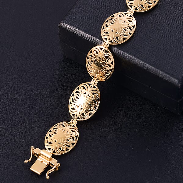 D'Joy Passport To Turkey 18K Vermeil Yellow Gold Over Sterling Silver Filigree Bracelet (6.50 In) 18.40 Grams