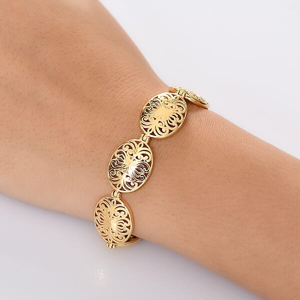 D'Joy Passport To Turkey 18K Vermeil Yellow Gold Over Sterling Silver Filigree Bracelet (6.50 In) 18.40 Grams