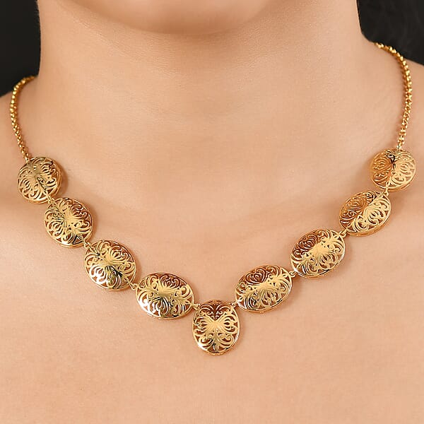 D'Joy Passport To Turkey 18K Vermeil Yellow Gold Over Sterling Silver Filigree Necklace 18 Inches 16.50 Grams