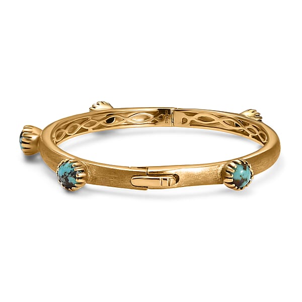D'Joy Passport To Turkey Blue Moon Turquoise 4.50 Ctw Textured Bangle Bracelet In 18K Vermeil Yellow Gold Over Sterling Silver (7.25 In)