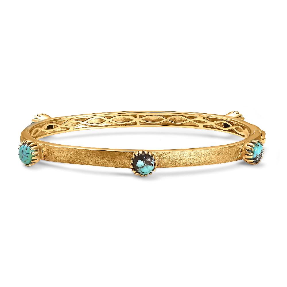 D'Joy Passport to Turkey Blue Moon Turquoise 4.50 ctw Textured Bangle Bracelet in 18K Vermeil Yellow Gold Over Sterling Silver (7.25 In)