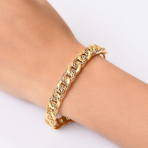 D'Joy Passport To Turkey Curb Link Chain In 18K Vermeil Yellow Gold Over Sterling Silver Bracelet (7.25 In) 19.70 Grams