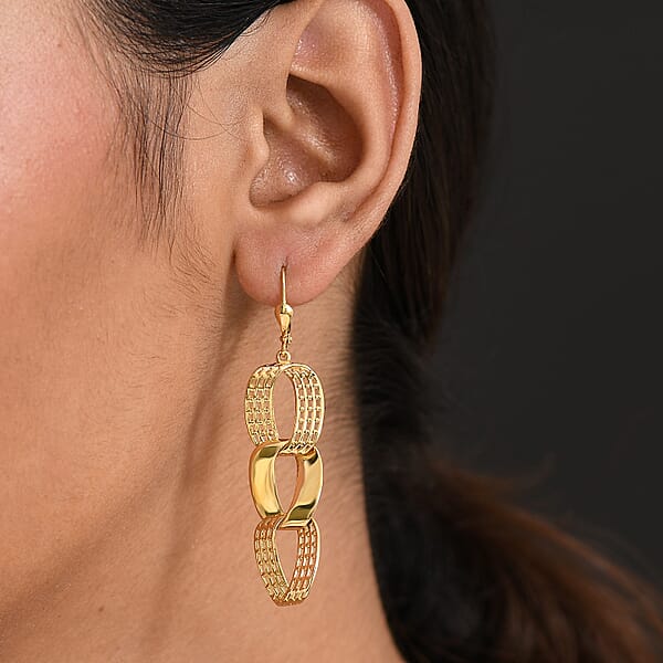 D'Joy Passport To Turkey Dangle Earrings In 18K Vermeil Yellow Gold Over Sterling Silver 7.60 Grams
