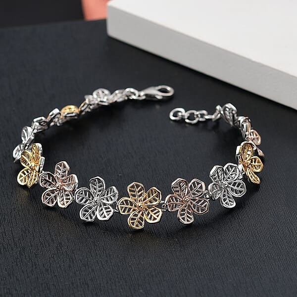 D'Joy Passport To Turkey Floral Bracelet In 18K Vermeil YRG And Rhodium Over Sterling Silver (7.25 In) 12.50 Grams