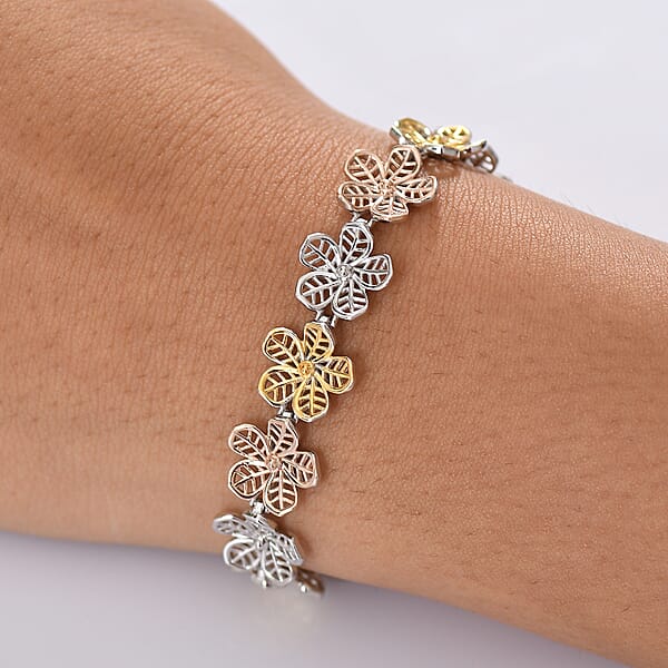 D'Joy Passport To Turkey Floral Bracelet In 18K Vermeil YRG And Rhodium Over Sterling Silver (7.25 In) 12.50 Grams