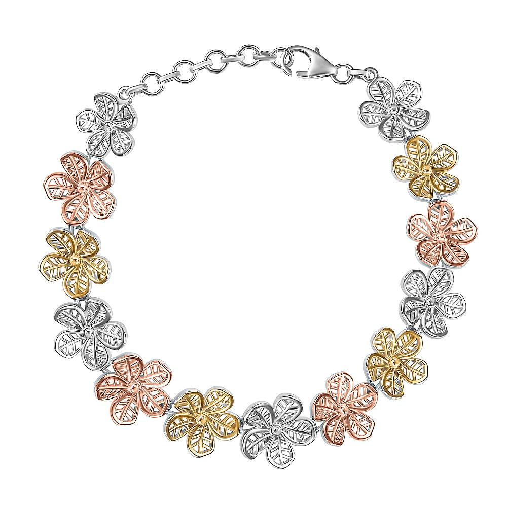 D'Joy Passport to Turkey Floral Bracelet in 18K Vermeil YRG and Rhodium Over Sterling Silver (7.25 In) 12.50 Grams