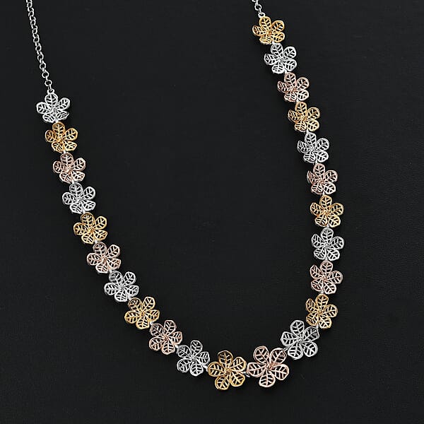 D'Joy Passport To Turkey Floral Necklace In 18K Vermeil YRG And Rhodium Over Sterling Silver 18 Inches 23.25 Grams