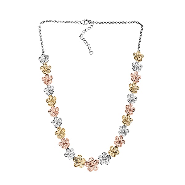 D'Joy Passport To Turkey Floral Necklace In 18K Vermeil YRG And Rhodium Over Sterling Silver 18 Inches 23.25 Grams