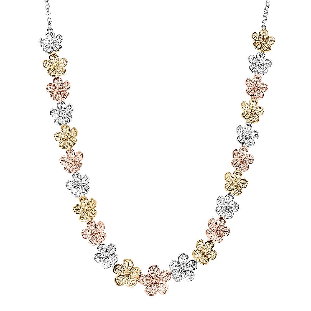 D'Joy Passport to Turkey Floral Necklace in 18K Vermeil YRG and Rhodium Over Sterling Silver 18 Inches 23.25 Grams
