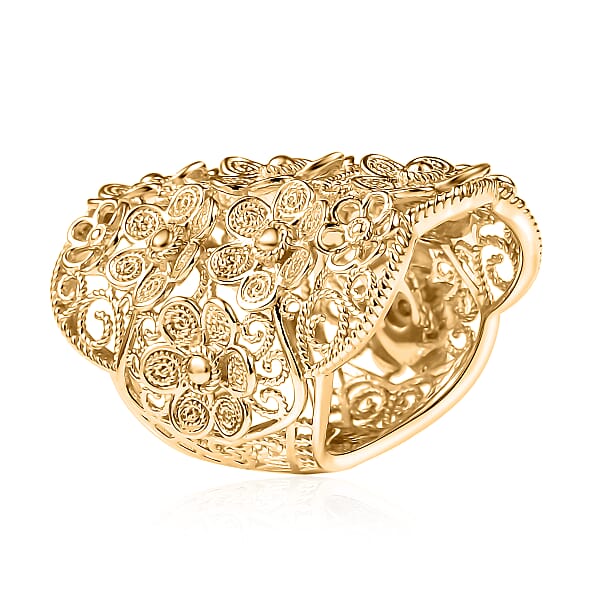 D'Joy Passport To Turkey Floral Ring In 18K Vermeil Yellow Gold Over Sterling Silver 11.35 Grams
