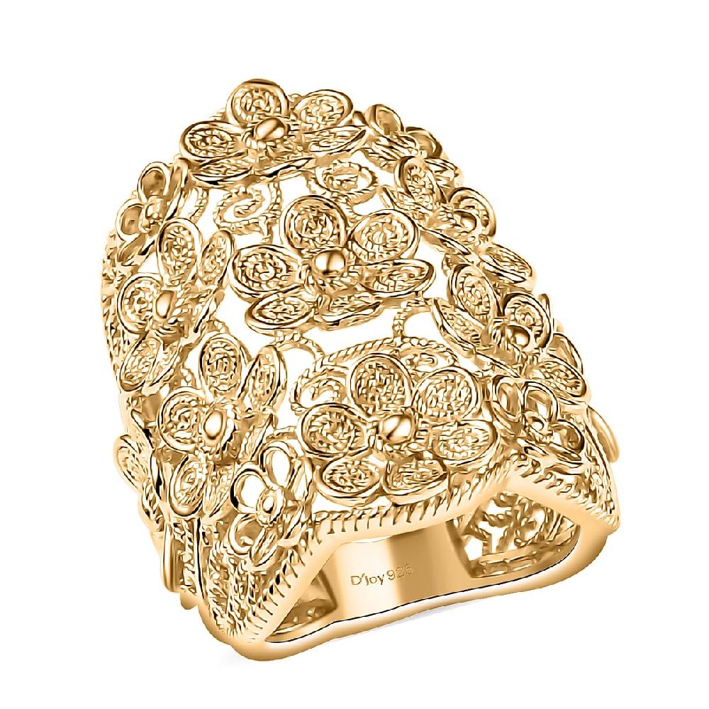 D'Joy Passport to Turkey Floral Ring in 18K Vermeil Yellow Gold Over Sterling Silver 11.35 Grams
