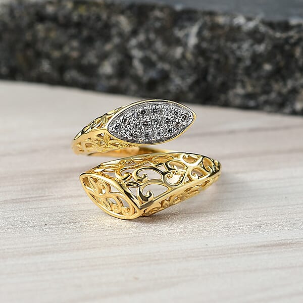 D'Joy Passport To Turkey White Zircon 0.30 Ctw Ring In 18K Vermeil Yellow Gold Over Sterling Silver