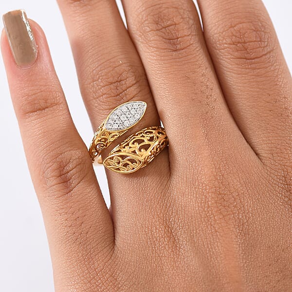 D'Joy Passport To Turkey White Zircon 0.30 Ctw Ring In 18K Vermeil Yellow Gold Over Sterling Silver
