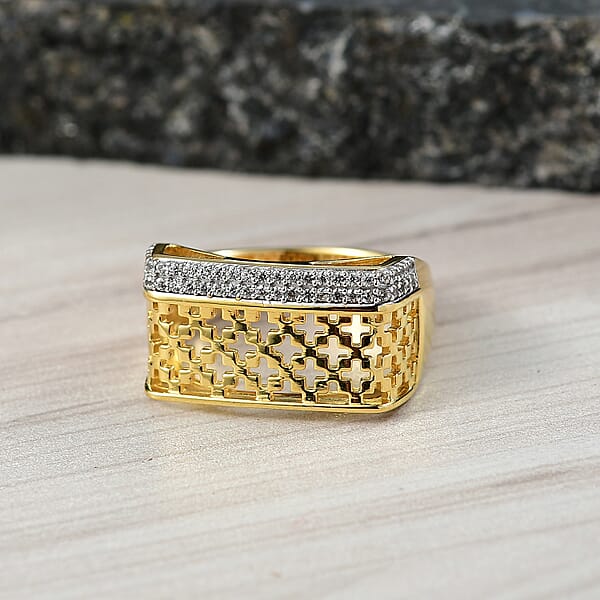 D'Joy Passport To Turkey White Zircon 0.50 Ctw Ring In 18K Vermeil Yellow Gold Over Sterling Silver