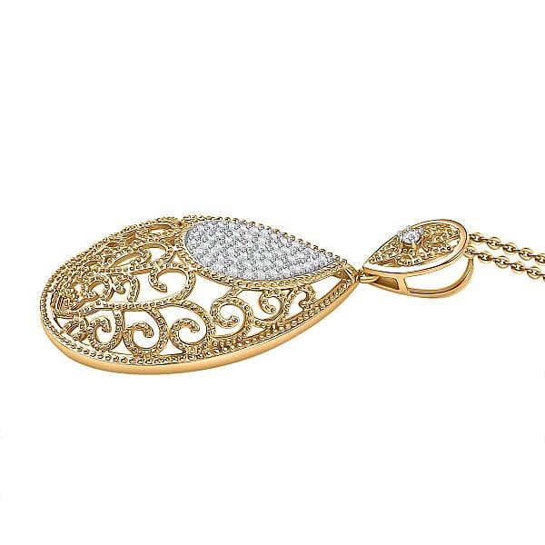 D'Joy Passport To Turkey White Zircon 0.70 Ctw Pendant Necklace In 18K Vermeil Yellow Gold Over Sterling Silver 20 Inches