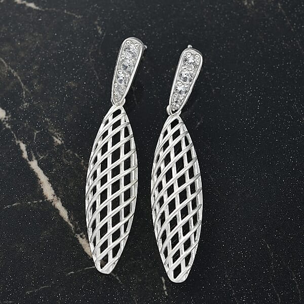 D'Joy Passport To Turkey White Zircon 1.00 Ctw Earrings In Rhodium Over Sterling Silver