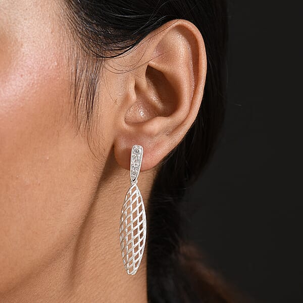 D'Joy Passport To Turkey White Zircon 1.00 Ctw Earrings In Rhodium Over Sterling Silver