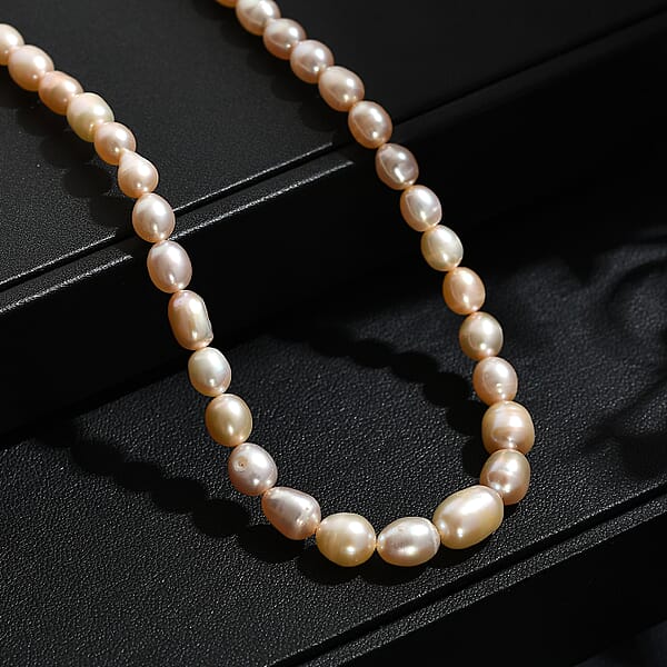 D'Joy Peach Freshwater Pearl Necklace In 18K Vermeil Yellow Gold Over Sterling Silver 18 Inches