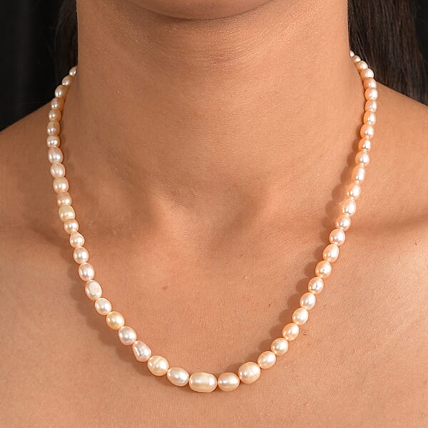 D'Joy Peach Freshwater Pearl Necklace In 18K Vermeil Yellow Gold Over Sterling Silver 18 Inches