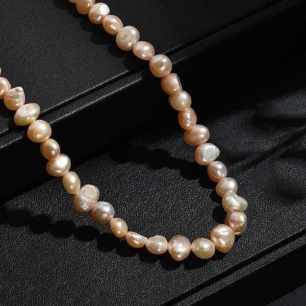 D'Joy Peach Freshwater Pearl Necklace In 18K Vermeil Yellow Gold Over Sterling Silver 18 Inches