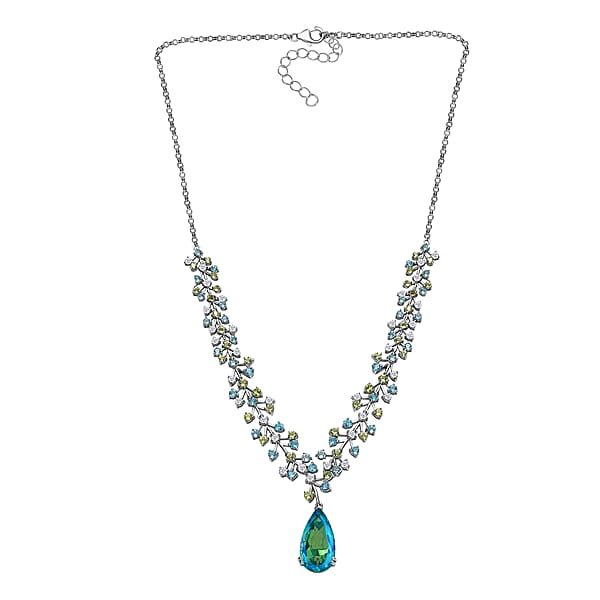 D'Joy Peacock Quartz (Triplet) And Multi Gemstone 27.00 Ctw Garden Oasis Necklace In Rhodium Over Sterling Silver 18-20 Inches
