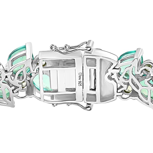 D'Joy Peacock Quartz (Triplet) And Peridot 45.40 Ctw Feather Bracelet In Rhodium Over Sterling Silver (7.25 In)