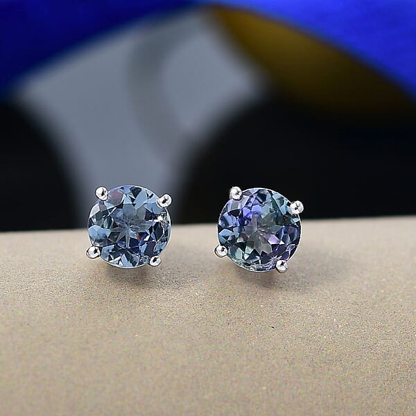 D'Joy Peacock Tanzanite 1.10 Ctw Stud Earrings In Rhodium Over Sterling Silver