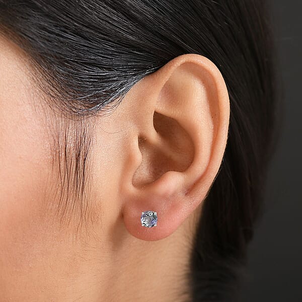 D'Joy Peacock Tanzanite 1.10 Ctw Stud Earrings In Rhodium Over Sterling Silver