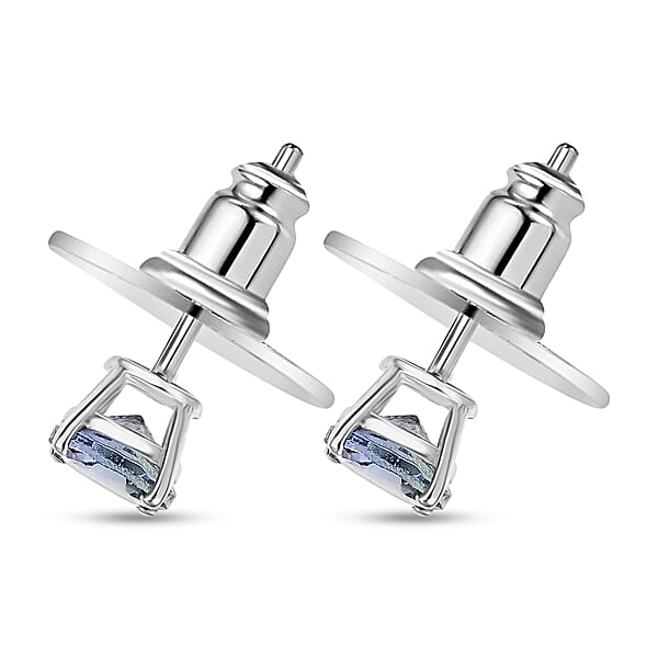 D'Joy Peacock Tanzanite 1.10 Ctw Stud Earrings In Rhodium Over Sterling Silver