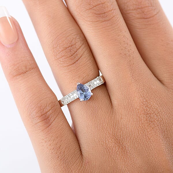 D'Joy Peacock Tanzanite And Diamond 0.90 Ctw First Drop Of Dawn Light Ring In Rhodium Over Sterling Silver