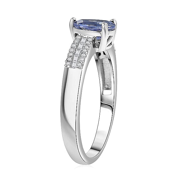 D'Joy Peacock Tanzanite And Diamond 0.90 Ctw First Drop Of Dawn Light Ring In Rhodium Over Sterling Silver