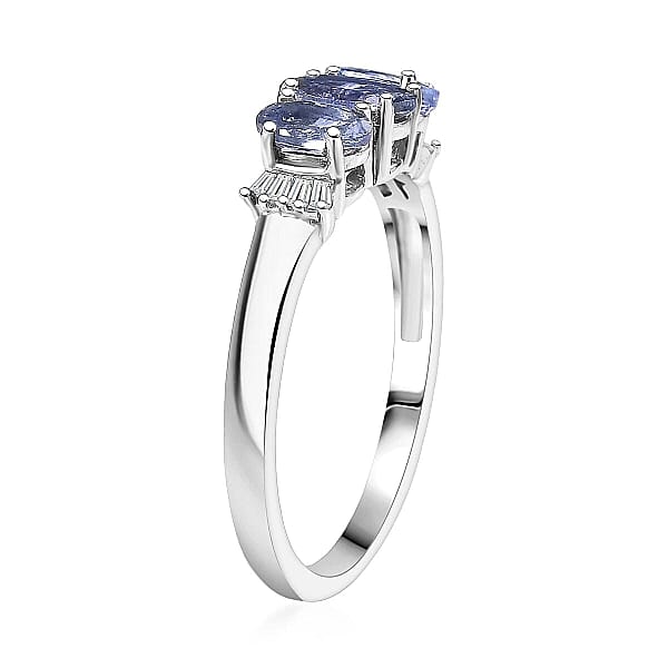 D'Joy Peacock Tanzanite And Diamond 1.10 Ctw Ballerina Ring In Rhodium Over Sterling Silver