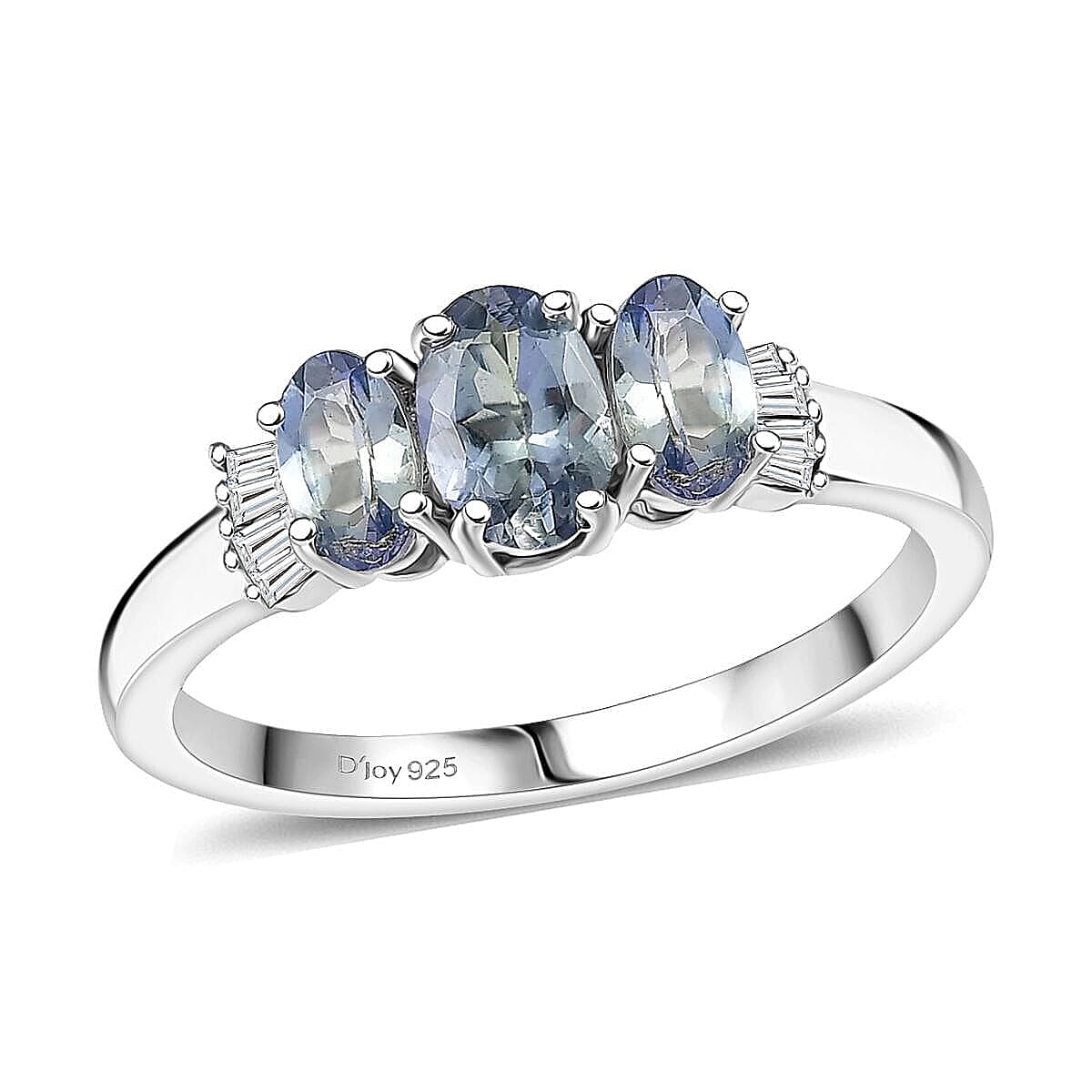 D'Joy Peacock Tanzanite and Diamond 1.10 ctw Ballerina Ring in Rhodium Over Sterling Silver