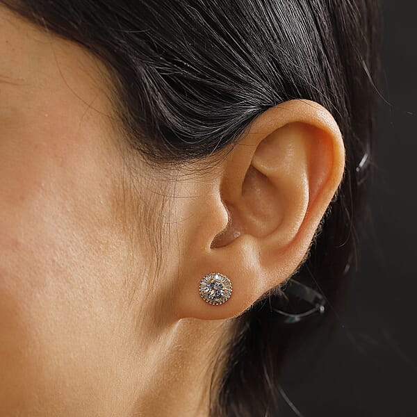 D'Joy Peacock Tanzanite And Diamond 1.30 Ctw Sunburst Earrings In 18K Vermeil Yellow Gold Over Sterling Silver