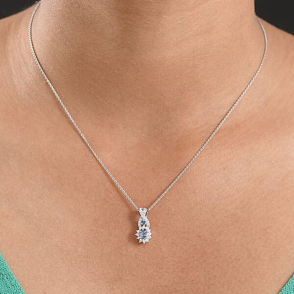 D'Joy Peacock Tanzanite And Multi Gemsotne 0.65 Ctw Sunburst Pendant Necklace In Rhodium Over Sterling Silver 20 Inches
