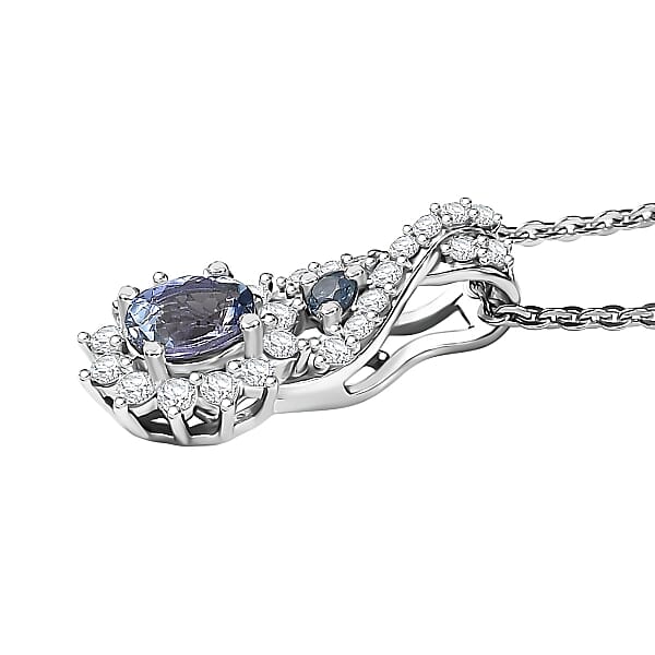 D'Joy Peacock Tanzanite And Multi Gemsotne 0.65 Ctw Sunburst Pendant Necklace In Rhodium Over Sterling Silver 20 Inches