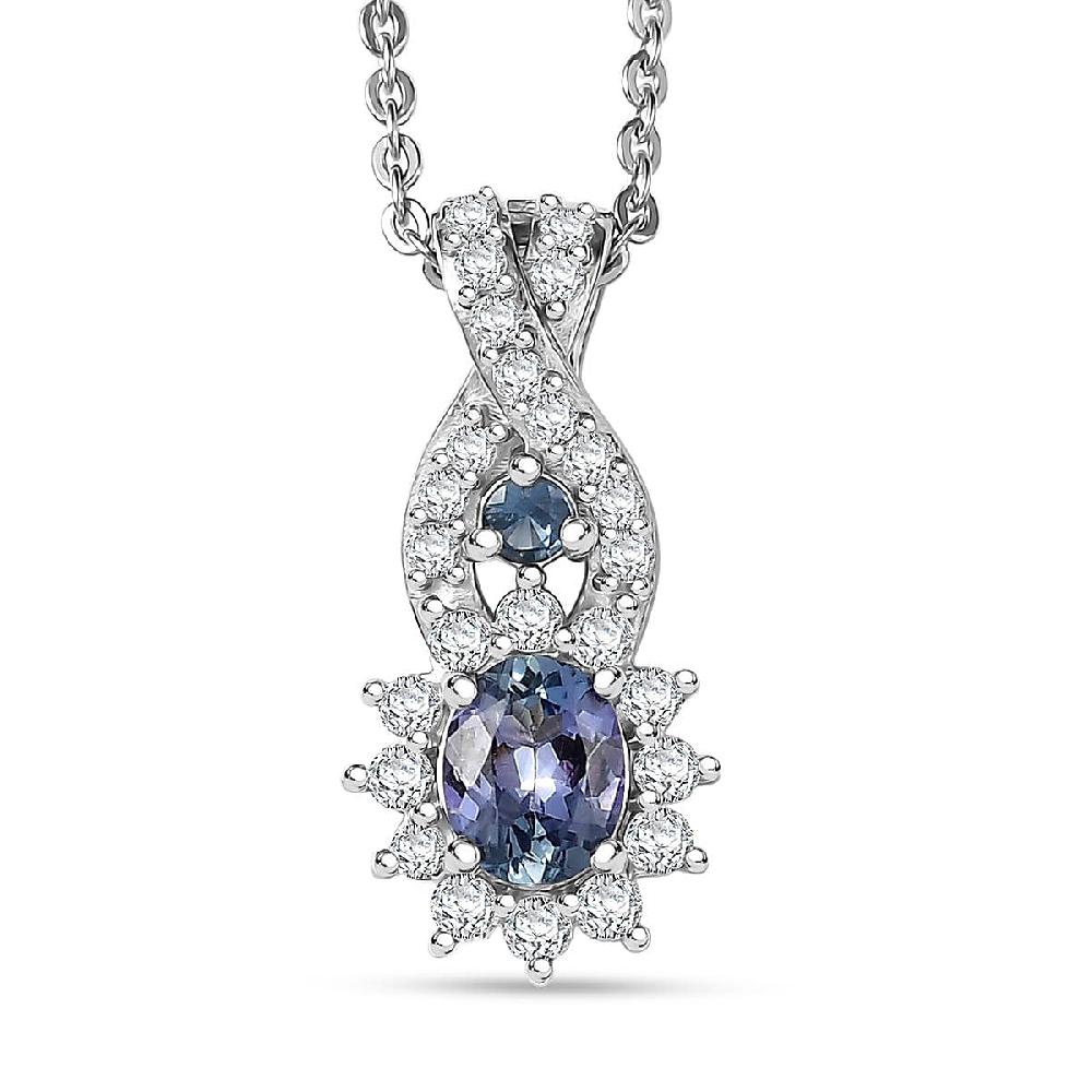 D'Joy Peacock Tanzanite and Multi Gemsotne 0.65 ctw Sunburst Pendant Necklace in Rhodium Over Sterling Silver 20 Inches